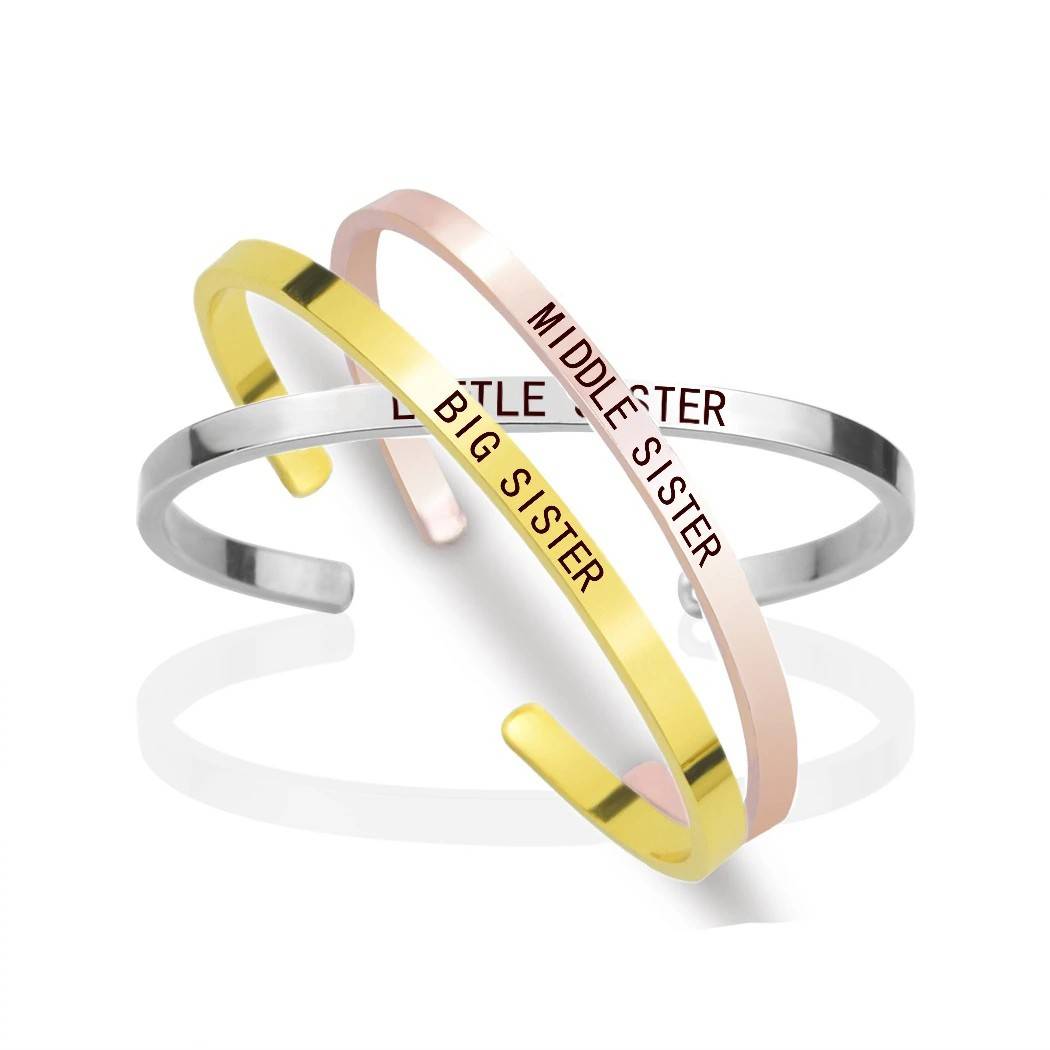 Pair of Big and Little Sister bracelets in stainless steel